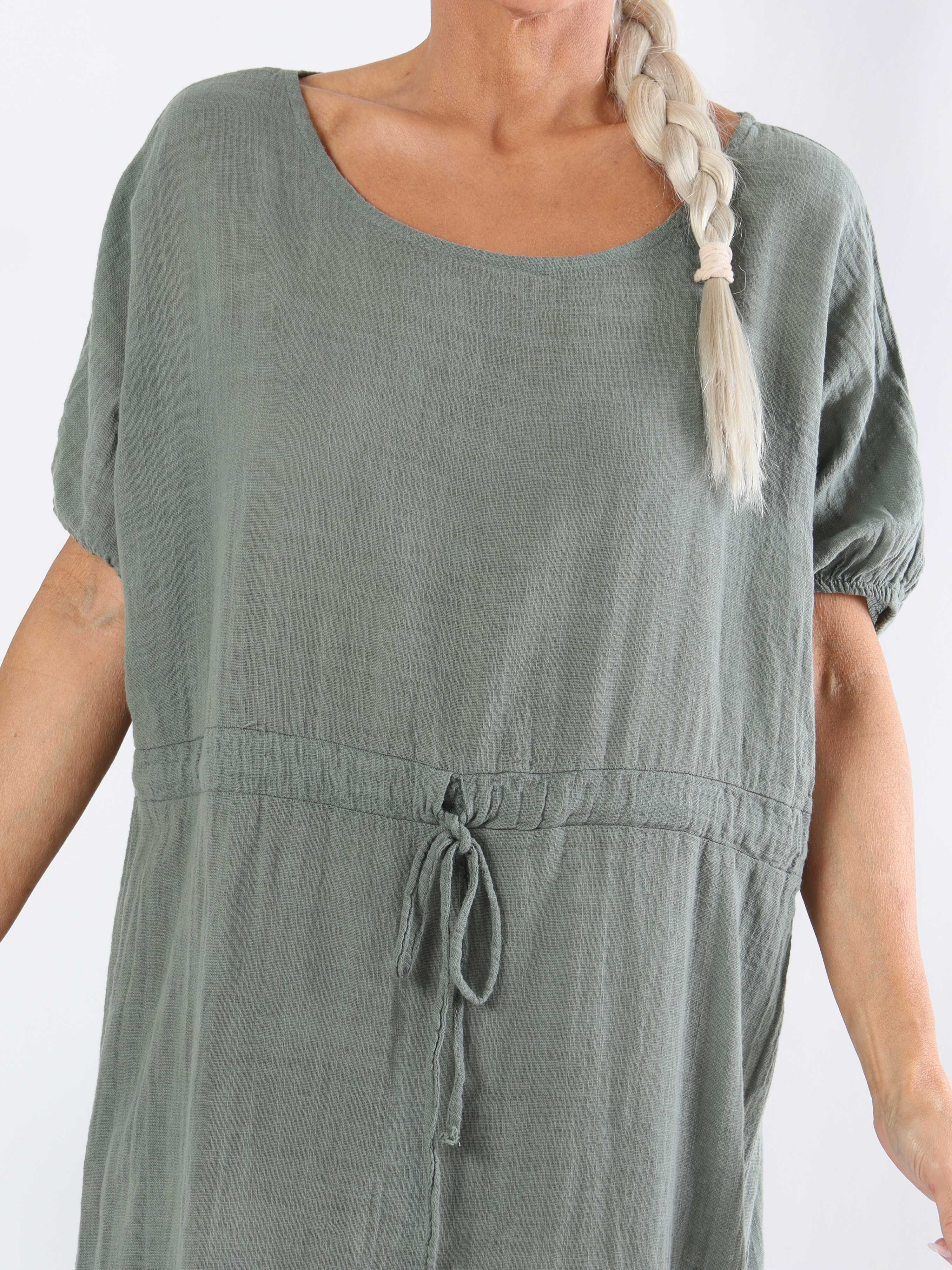 Agnete - Lang plus size kjole i bomuld med bindebånd